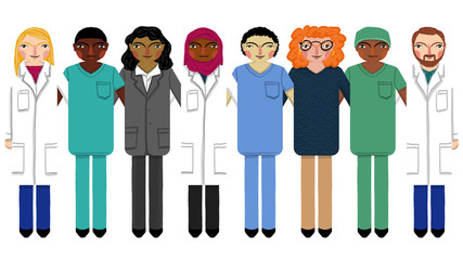 Naklejka na ściany i meble Diversity in Medicine - doctor nurse pa assistant hospital workers