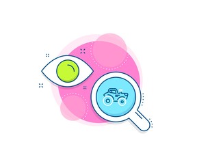 Agriculture farm vehicle sign. Research complex icon. Tractor transport line icon. Analytics or analysis banner. Tractor sign. Vector