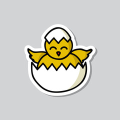 chick with medical mask doodle icon, vector illustration