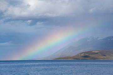 Rainbow at the end of the Akureyri's bay