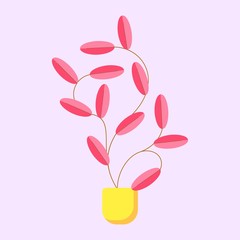 Vector flat house plant pot illustration. Colorful house plant in pot for your design.