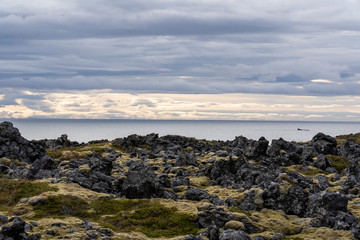 Fototapeta na wymiar Famous Iceland west coast hike trail between Arnarstapi and Hellnar, in Iceland