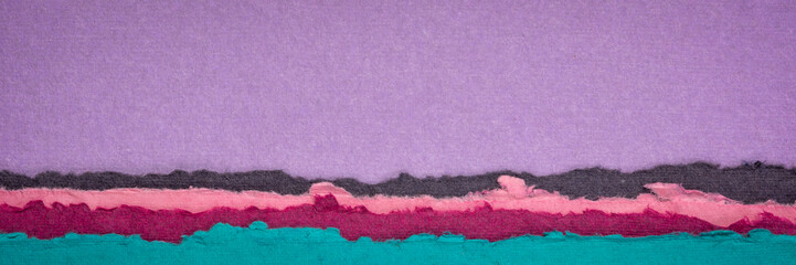red sunset abstract landscape created with handmade Indian paper