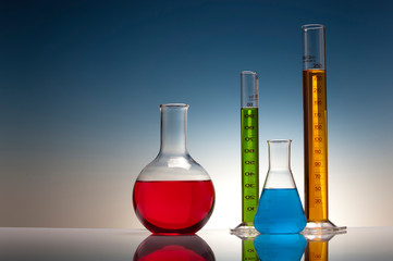 colorful liquid in laboratory glassware