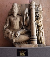Gwalior, Madhya Pradesh/India - March 15, 2020 : Sculpture of Brahma built in !3th Century A.D.
