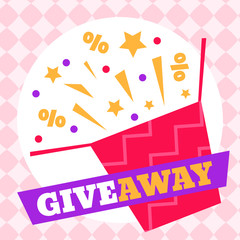 Giveaway winner gift. Pursuit of profitable purchase. Giveaways post gift, winner reward banner, quiz posters, way of promotion, advertising to attract customers in social media posts, bloggers vector