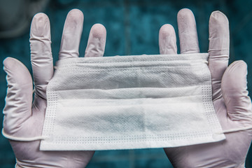 rubber gloves and medical mask