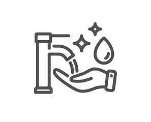 Washing hands line icon. Sanitary cleaning sign. Hand wash symbol. Quality design element. Editable stroke. Linear style washing hands icon. Vector