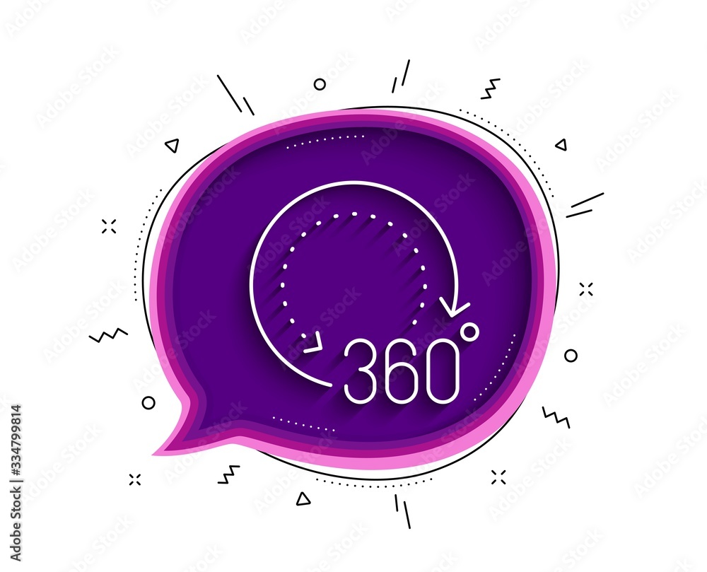 Poster 360 degrees line icon. chat bubble with shadow. panoramic view sign. vr technology simulation symbol