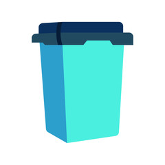Closed Blue Waste Container Vector Flat Icon Concept, Plastic Trash Bin Design, Living room Dust Bin on White Background