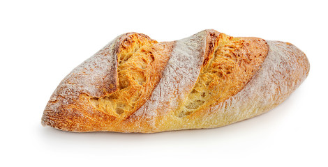 Freshly baked bread loaf isolated on white background, top view. Bakery, Food concept.