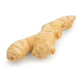 Fresh ginger root   isolated on white background. Top view. Flat lay.