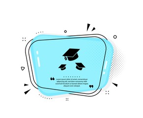 Graduation caps icon. Quote speech bubble. Education sign. Student hat symbol. Quotation marks. Classic throw hats icon. Vector