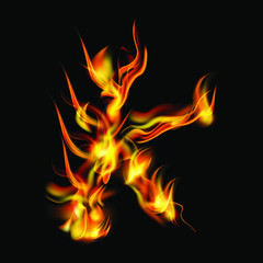 letter K fire or shades of horror, burning letters, Latin fonts from fire, collection of fonts, fire for creative business logos and GAME