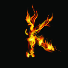 Fototapeta premium letter K fire or shades of horror, burning letters, Latin fonts from fire, collection of fonts, fire for creative business logos and GAME