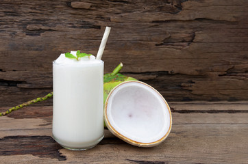 Coconut blend banana milk smoothie drink fresh cocktail shake milkshake vanilla juice fruit...