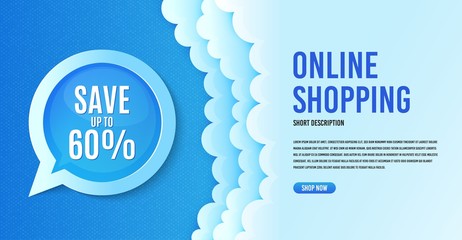 Save up to 60%. Clouds banner template. Discount Sale offer price sign. Special offer symbol. Speech bubble with special offer. Online shopping banner concept with clouds. Discount promotion. Vector