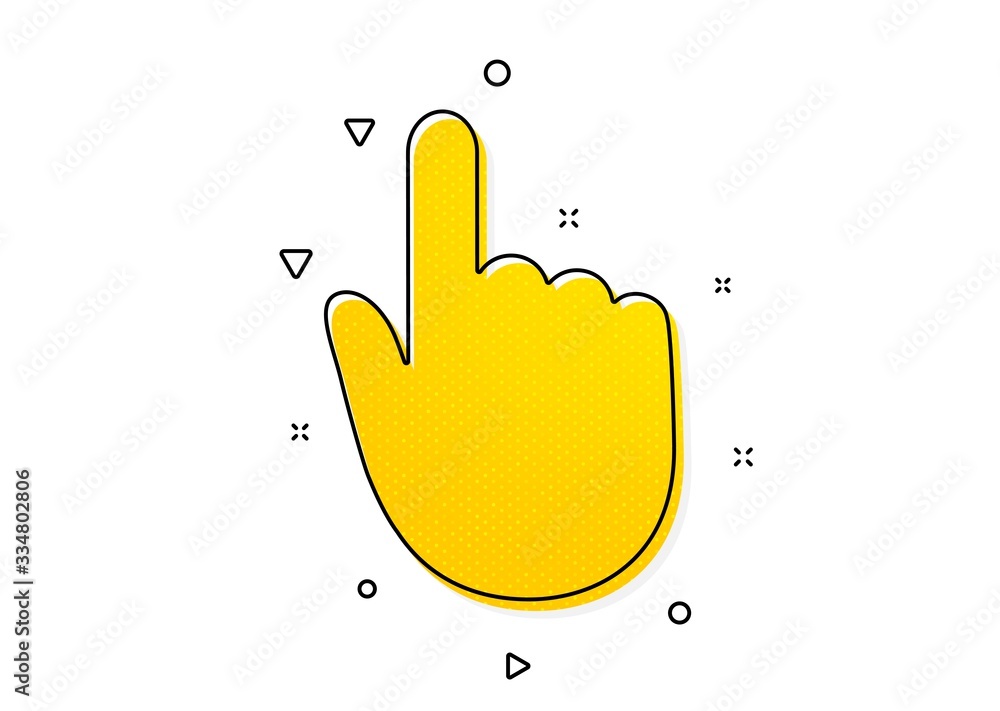 Poster finger touch sign. hand click icon. cursor pointer symbol. yellow circles pattern. classic hand clic