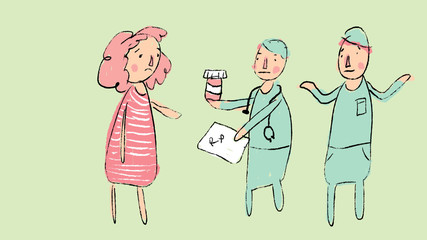 Doctors prescribing medication to woman