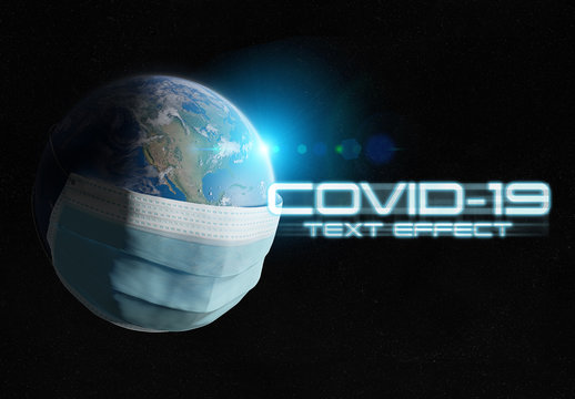 Covid-19 Text Effect with Earth in Mask Illustration