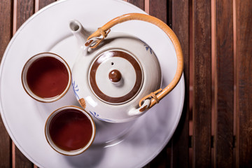 two cup of tea on wooden table