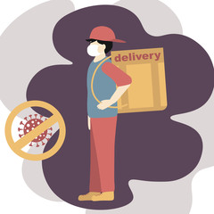 Coronavirus, covid-19  Delivery of food concept.  Courier, Delivery man wearing a medical mask and with food box