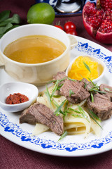 Asian nomadic meat and pasta soup