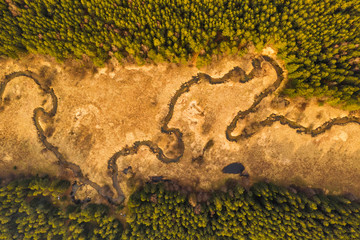 Aerial of winding river shot with a drone