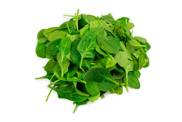 Fresh spinach leaves as background.