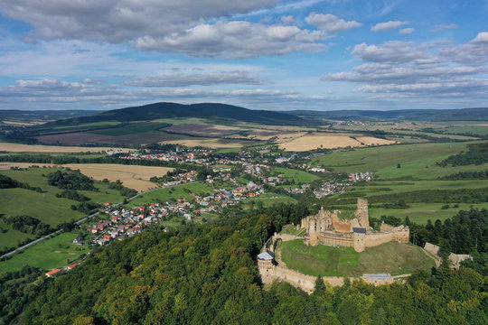 Aerial view of castle in Zborov village in Slovakia