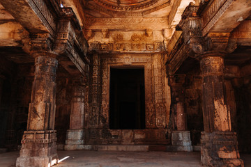 View of the interior of the Jain lakhena Temple at Polo Forest in Gujarat, India