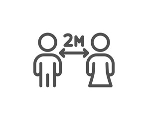 Social distancing line icon. 2 meters distance between sign. Coronavirus pandemic symbol. Quality design element. Editable stroke. Linear style social distancing icon. Vector