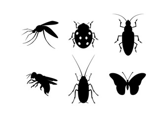 Insect black silhouette icon set vector. Different types of insects vector. Bugs icon isolated on a white background. Insect clip art
