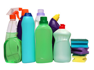 Hygiene Sanitizer Plastic spray Bottle with Cleaner isolated on white background