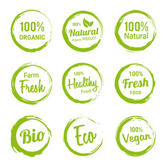 set of green organic labels vegetarian products