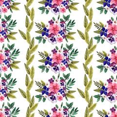 Watercolor seamless pattern with Decorative bright flowers