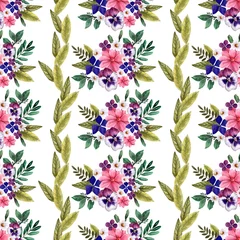 Fototapete Aquarell Natur Set Watercolor seamless pattern with Decorative bright flowers