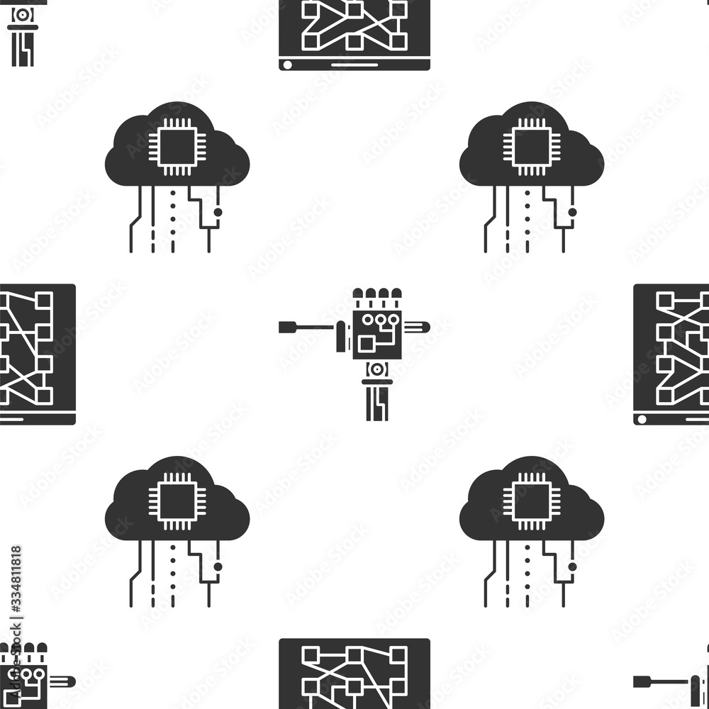 Poster set global technology or social network, mechanical robot hand and screwdriver and internet of thing