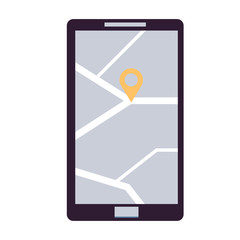  Simple flat illustration of a mobile phone with a map. 