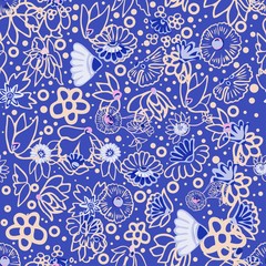 Seamless russian pattern blue with flowers, birds, berries, leaf. Vector illustration. Vector floral bouquet design. Wedding vector invite card.