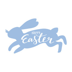 Happy Easter postcard. Bunny silhouette with greeting lettering. Vector illustration for card, sticker, invitation, poster, flyer etc.