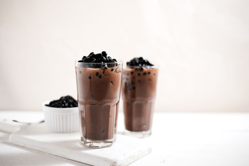 Milk Bubble Tea with Tapioca Pearls. .