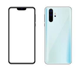 Realistic smartphone in black and gradient color with blank touch screen. Created by your present mobile app design, adaptive web design and davelopment. Isolated on white background.