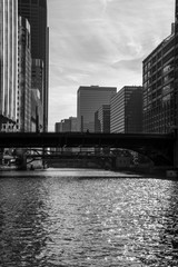 Bridges along the river in Chicago