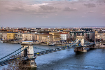 Fototapeta premium Szechenyi Chain bridge over Danube river, Budapest, Hungary.