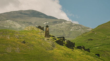 View onGeorgian village  Kvavlo. Omalo Shatili trek.