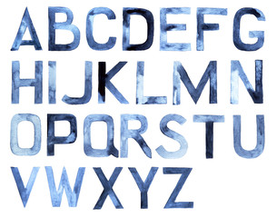 Watercolor alphabet. Latin ABC, hand drawn design element