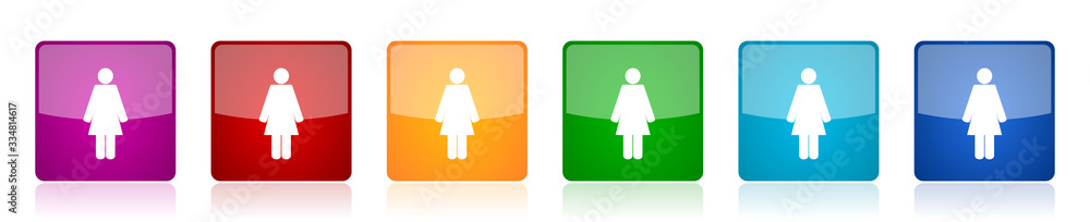 Poster Female icon set, colorful square glossy vector illustrations in 6 options for web design and mobile applications