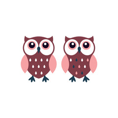 Cute owl colorful cartoon. Owlet in pink adorable funny illustration.