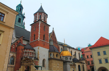 The Wawel Castle, royal castle on Wawel Hill, Domes of two Renaissance chapels in Krakow, Poland.